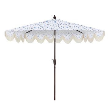 Beverly 9 ft. Designer Classic Scalloped Fringe Half Market Patio Umbrella